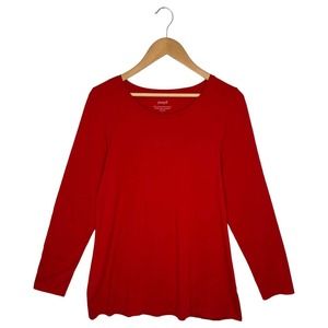 Pure Jill Top Womens Large Long Sleeve Scoop Neck Pima Cotton Flowy Stretchy Red